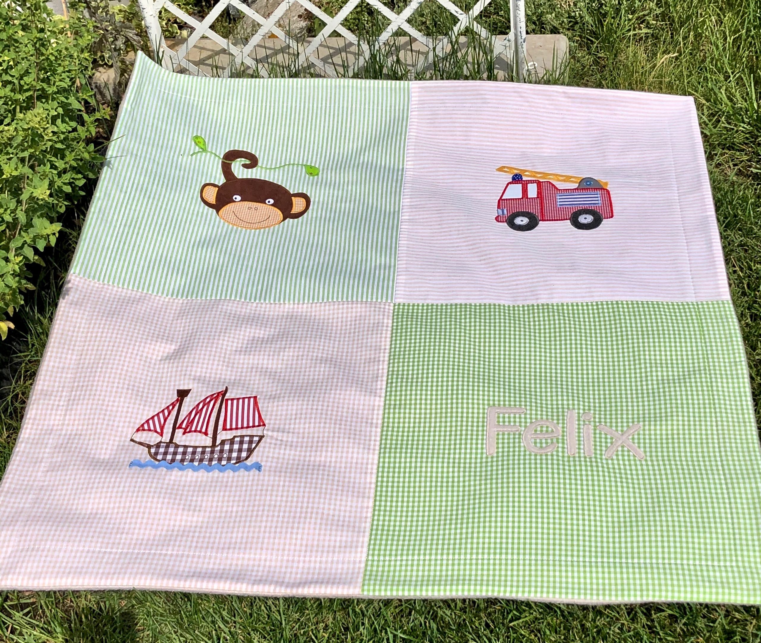 Baby Patchworkdecke mit Motiven - grün 3