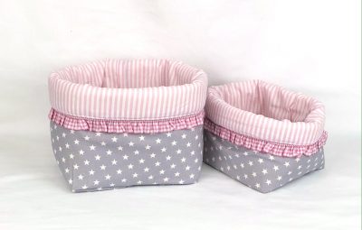 Stoffkorb-Set rosa/grau