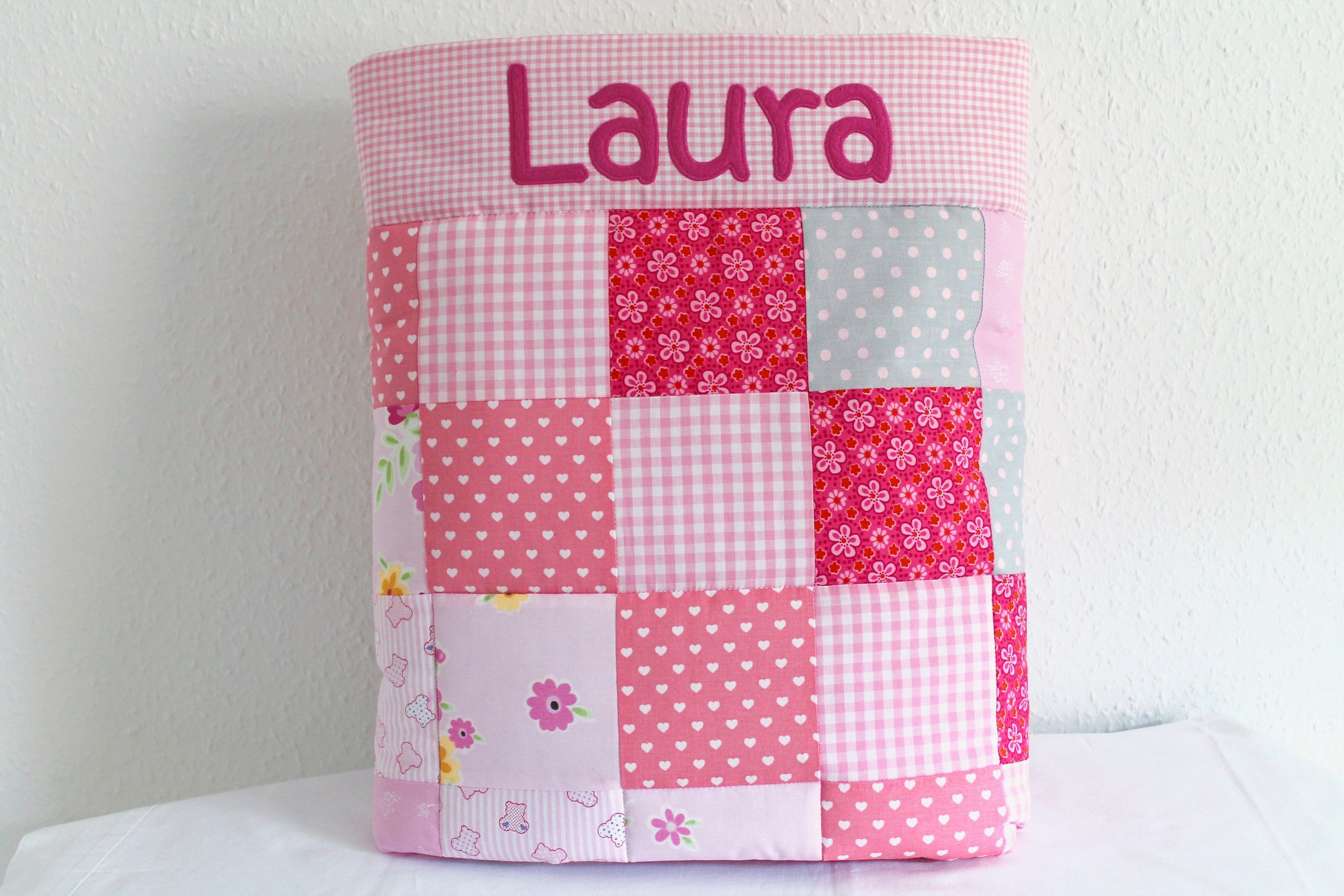 Patchwork Babydecke mit Namen - rosa 5
